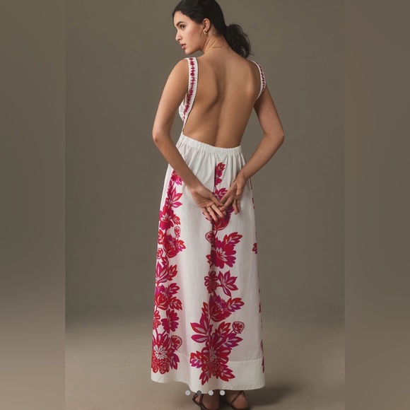 FARM RIO Flowerful Birds Plunge Open-Back Maxi Dress, Small NWT - Picture 2 of 7